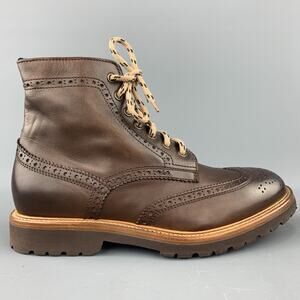 BRUNELLO CUCINELLI Size 7 Brown Perforated Leather Lace Up Boots